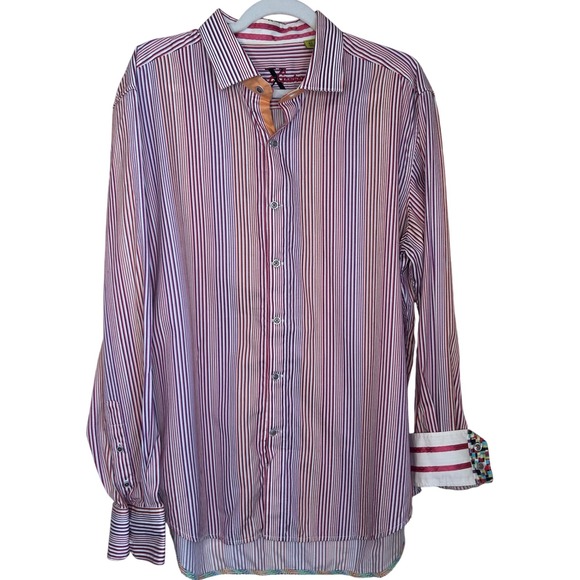 Robert Graham Mens XLTailored Fit Colorful Striped Long Sleeve Shirt Flip Cuff - Picture 1 of 6